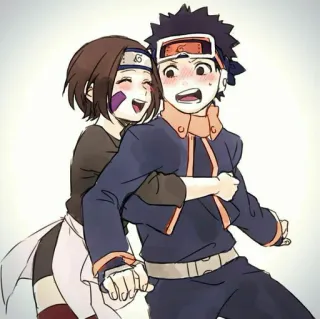 ☠️ 2f90124a Rin Nohara Naruto anime, cartoon, embracing, happy, love telegram sticker