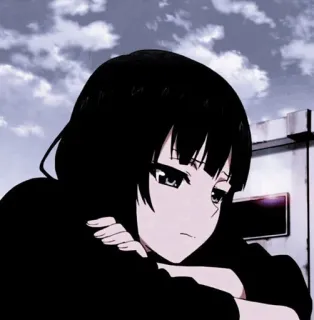 ➖ 52834ba1 anime, gadis, rambut hitam, sedih, kartun whatsapp sticker
