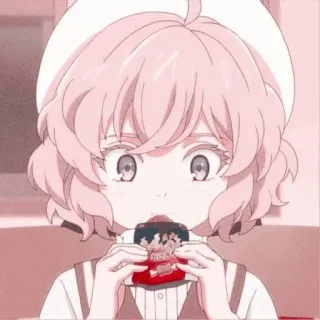 ➖ 87e88430 Anime, Pink, Cewek, Makan, Lucu whatsapp sticker