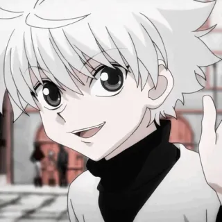 ➖ 9a38731c Killua Zoldyck Hunter x Hunter Anime, Anak laki-laki, Rambut putih, Tersenyum, Anak whatsapp sticker