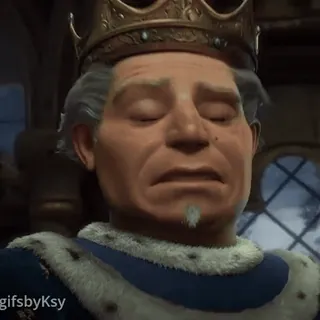 😨 97fa0bb5 King Harold Shrek raja, mahkota, kesal, sedih, kerajaan, animasi, tokoh film, ekspresi wajah telegram sticker