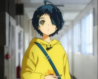 🥖 8cb17a7f Ai Ohto Wonder Egg Priority Anime, sweat jaune, fille, ado, école, personnage telegram sticker