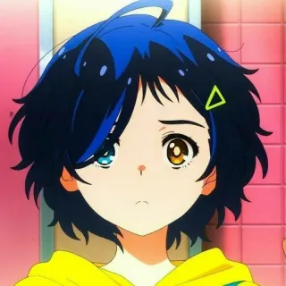 🥖 ca015cfe animé, personnage, portrait, fille, cheveux bleus, jaune telegram sticker