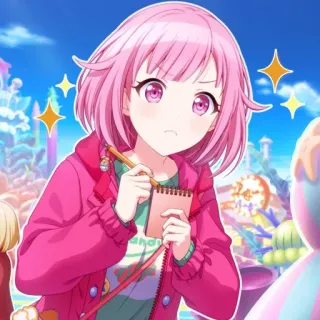 🤩 fb199b88 ragazza anime, capelli rosa, quaderno, cartone animato, brillantini telegram sticker