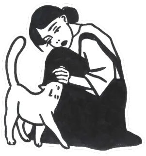 😒 23d83aa9 女性, 猫, 悲しみ, ペット, 動物, イラスト, 感情的 telegram sticker