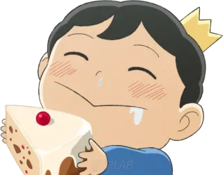 🍰 3dd9d7ae desenho animado, anime, rei, coroa, bolo, comendo, feliz, menino telegram sticker