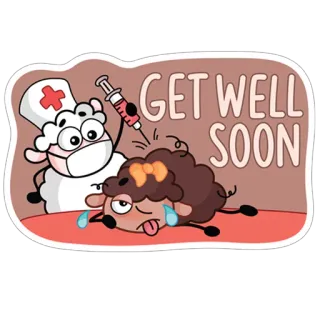 😊 acee77fd GET WELL SOON pecora, infermiera, iniezione, guarisci presto, cartone animato, malato telegram sticker