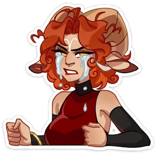 ⭐ 2527eae3 autocollant, dessin animé, pleurer, femme, cornes, fantaisie whatsapp sticker