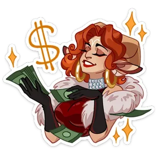 ⭐ 47e72f0b femme, argent, dollar, dessin animé, riche, richesse whatsapp sticker