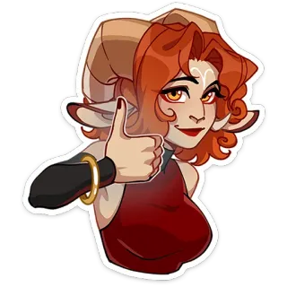 👍 572c4dc2 tieffelin, cornes, fantaisie, cheveux roux, pouce levé, démon, fille whatsapp sticker