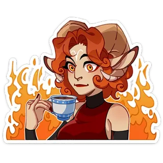 ⭐ 85ecb425 démon, femme, cornes, feu, thé, dessin animé, illustration whatsapp sticker