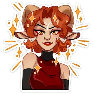 ⭐ af97ccff Fille anime, Fille démon, Dessin animé, Personnage fantastique, Cornes, Fille, Brillant, Cheveux roux whatsapp sticker