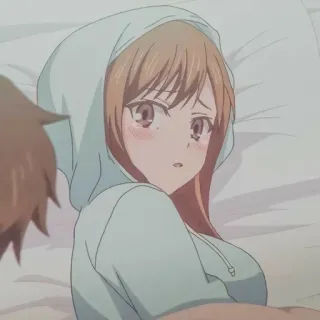 🌟 6594239c Anime, Mädchen, Kapuzenpullover, Erröten, Cartoon telegram sticker