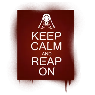 ☠ 8bce56ff KEEP CALM AND REAP ON magere hein, blijf kalm, oogsten, skelet, donker, dood, schedel whatsapp sticker