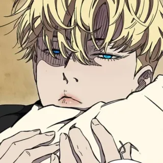 ⌚ ff457eab アニメ, 金髪, 青い目, 男性, キャラクター, アート, ポートレート telegram sticker