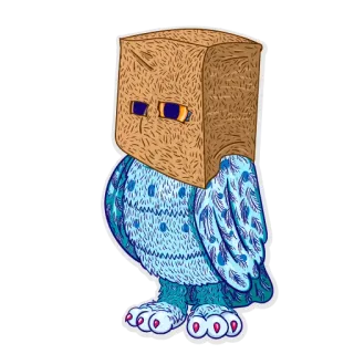 👍 0bc94122 gufo, scatola, animale, uccello, cartone animato, illustrazione telegram sticker