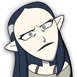 😑 e6653b56 desenho animado, elfo, mulher, sério, personagem telegram sticker