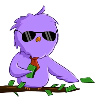 😎 713c80b9 Kartun, Burung, Burung hantu, Uang, Kacamata hitam, Ungu, Kaya whatsapp sticker