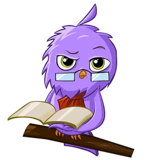 🤓 cc2bbf10 burung hantu, buku, membaca, kacamata, burung, kartun, ungu whatsapp sticker