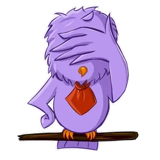 😕 ec10489e burung hantu, kartun, ungu, burung, sembunyi, tangan, bertengger whatsapp sticker