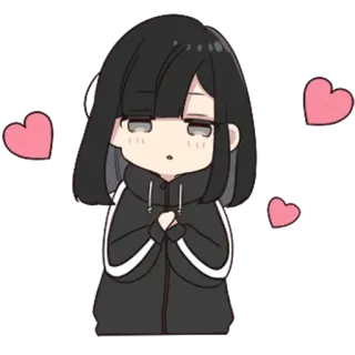 🥰 ad3cb6da ragazza anime, kawaii, carino, chibi, capelli neri, cuore, adesivo telegram sticker