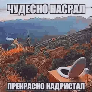 😇 0f668a1d ЧУДЕСНО НАСРАЛ
ПРЕКРАСНО НАДРИСТАЛ humor, váter, broma, exterior, naturaleza telegram sticker