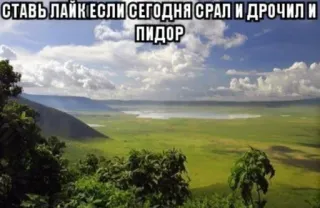 🤔 775f1807 СТАВЬ ЛАЙК ЕСЛИ СЕГОДНЯ СРАЛ И ДРОЧИЛ И ПИДОР ofensivo, vulgar, paisaje, cielo, nubes, césped telegram sticker