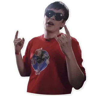 🤘 cf24179e 人物, 太阳镜, 红衬衫, 休闲, 手势 telegram sticker