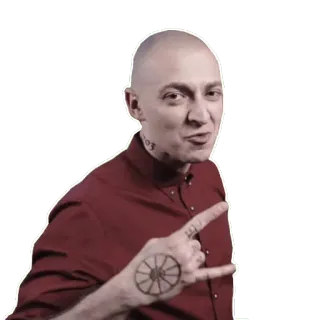🤘 6c88b1b0 osoba, mężczyzna, łysy, gest dłoni, tatuaże, rock on, gest, portret telegram sticker