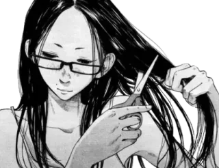 💇‍♀ b8df6b60 fryzura, kobieta, okulary, nożyczki, manga, włosy, czarno-białe whatsapp sticker