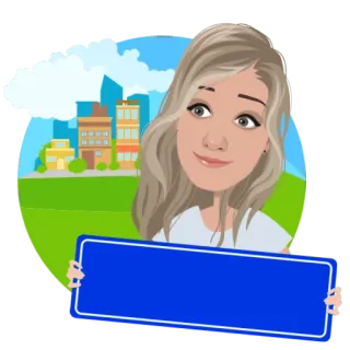 🏙️ 59ee79fc Desenho animado, Mulher, Cidade, Placa, Avatar, Cabelo loiro whatsapp sticker