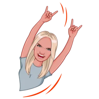 🤩 3e9d5d0c kartun, rambut pirang, rock on, gestur tangan, stiker, ilustrasi, wanita telegram sticker