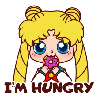 🤣 564d80d0 Sailor Moon I'M HUNGRY 美少女战士, 甜甜圈, 饥饿, 动漫, 漫画, 食物 telegram sticker