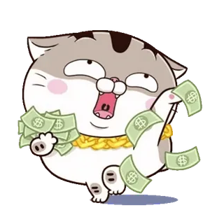 😊 300d2b67 кот, деньги, мультфильм, золото, богатый, милый whatsapp sticker