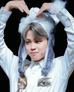 👀 f40977ca kpop, k-pop, jimin, idol, coreano, cantante, orejas de conejo, sombrero telegram sticker