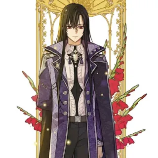 🐈‍⬛️ 88c4ea37 애니메이션, 만화, 긴 머리, 남성, 코트, 붉은 꽃 telegram sticker