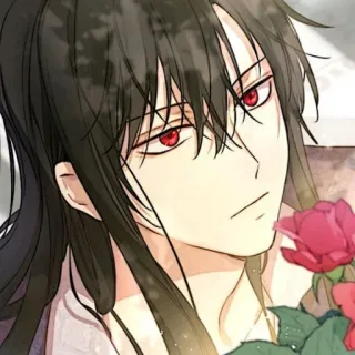 🐈‍⬛️ aee5a9fa 애니메이션, 만화, 남자, 장미, 빨간 눈, 긴 머리, 아트, 캐릭터 telegram sticker