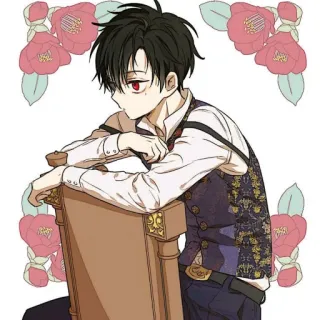 🐈‍⬛️ fbc1c2ad 애니메이션, 빨간 눈, 캐릭터, 만화, 꽃, 소년 telegram sticker