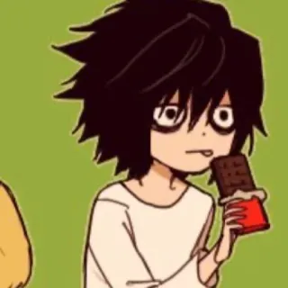 🦔 41dc9997 L Lawliet Death Note Anime, Detetive, Gulosos, Chocolate, Mangá telegram sticker