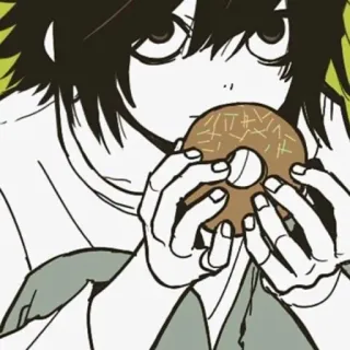 🦔 bbbb9e66 L Death Note Anime, Rosquinha, Detetive, Comendo, Mangá telegram sticker