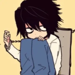 🦔 eb5620b4 L Lawliet Death Note Anime, Detetive, Correntes, Sentado, Mangá telegram sticker