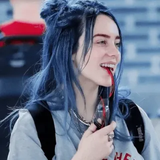 🌊 9bc43081 Billie Eilish 빌리 아일리시, 가수, 음악가, 유명인, 팝스타, 파란 머리 whatsapp sticker