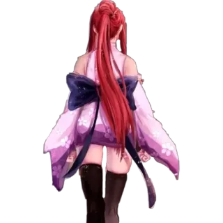 🦔 5ce2b148 ragazza anime, capelli rossi, kimono, fiocco, personaggio, vista posteriore, illustrazione whatsapp sticker