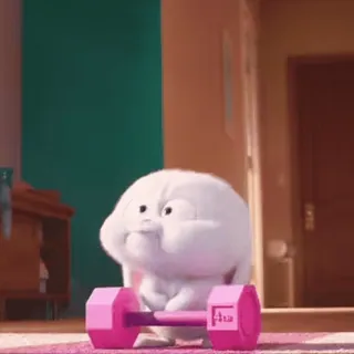 💪 d132c0b4 Snowball The Secret Life of Pets lapin, lapin, haltérophilie, exercice, fitness, dessin animé, Comme des bêtes whatsapp sticker