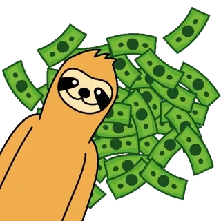 💸 9b2f19d3 leniwiec, pieniądze, rachunki, kreskówka, zwierzę, bogactwo, gotówka, gospodarka telegram sticker