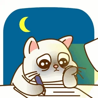 🥺 12a891a7 고양이, 만화, 공부, 밤, 달, 슬픈 whatsapp sticker
