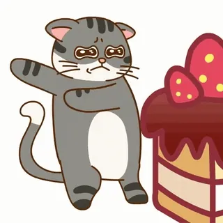 😿 37159130 고양이, 케이크, 댑, 딸기, 디저트 whatsapp sticker