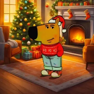 🤩 1477dc0c HO HO HO kerst, hond, vakantie, winter, cartoon, feestelijk, trui, kerstmuts telegram sticker