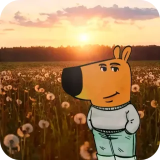 🌌 2a8bc3cc Cartoon, Dier, Veld, Zonsondergang, Paardenbloemen telegram sticker