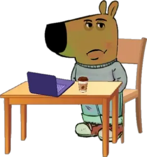 🤩 4c26beb6 hond, antropomorf, cartoon, laptop, koffie, bureau, werk telegram sticker